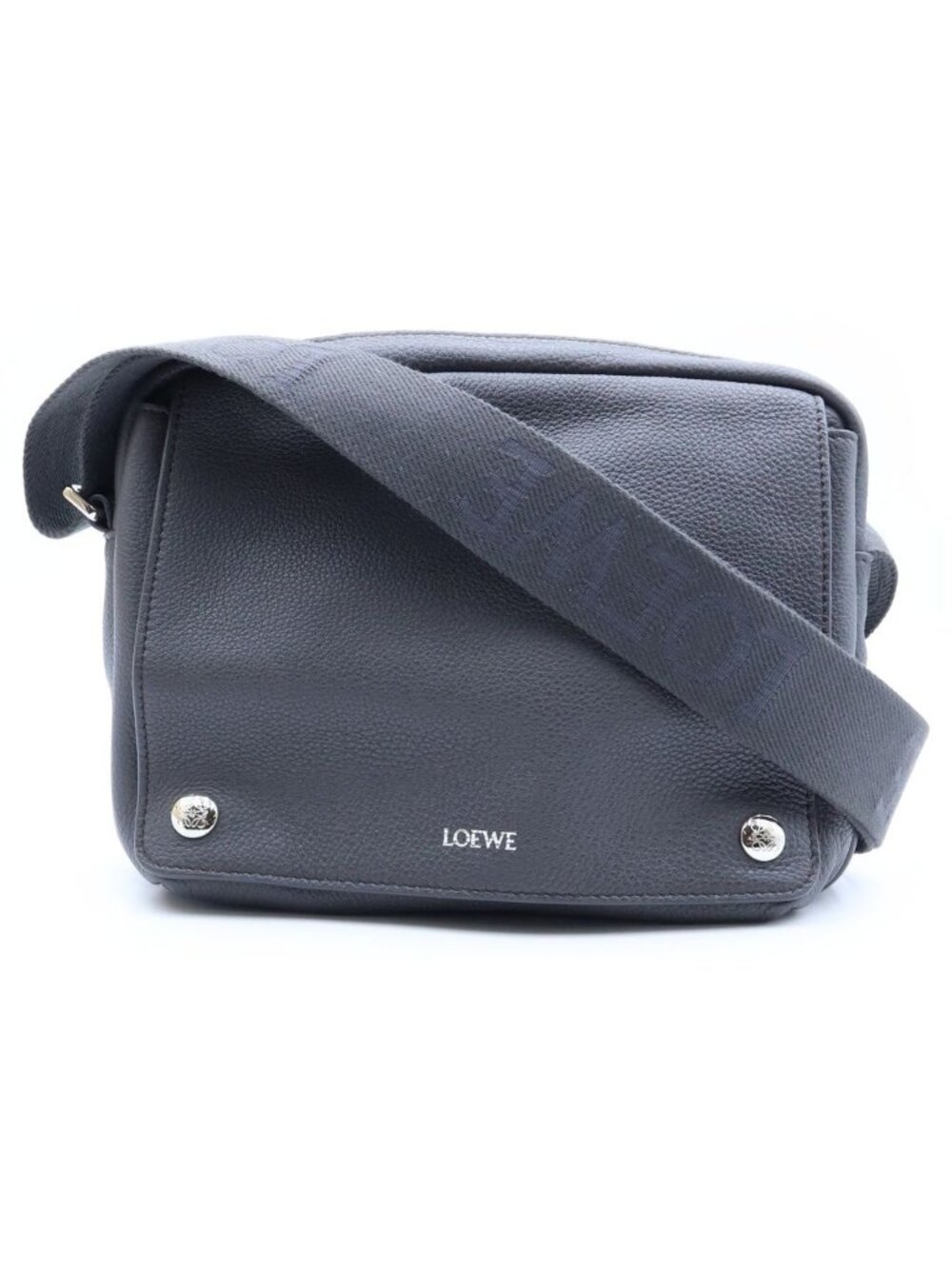 Loewe Pebble Messenger Bag Medium Greige Charcoal Gray Leather Silver